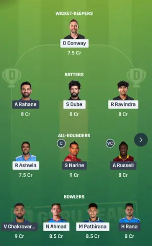  CSK vs KKR Dream11 Team Option 1