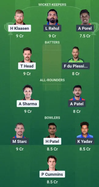 SRH vs DC Dream11 Team Option 1