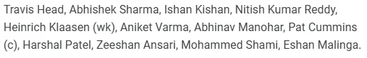 SRH Possible XI