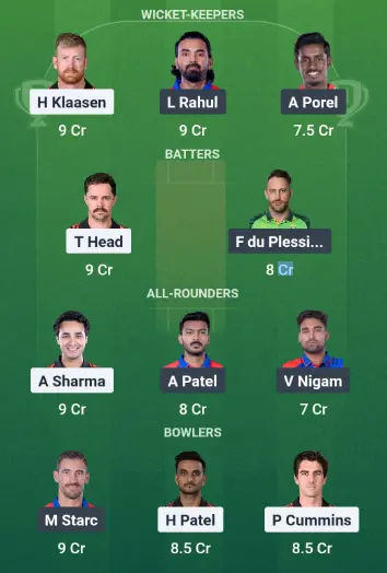 SRH vs DC Dream11 Team Option 2