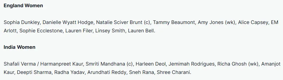 ENG W vs IND W Playing 11