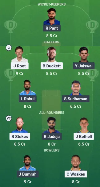IND vs ENG today match dream11 best team suggestion: Option 1