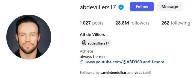 AB de Villiers Instagram