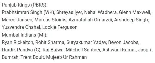PBKS vs MI Playing XI Prediction