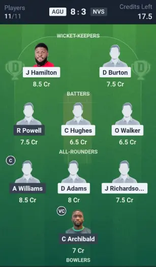 AGU vs NVS Dream11 Team Option 1