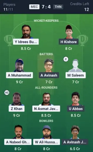 MEC vs THN Dream11 Team Option 1