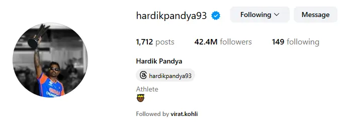 Hardik Pandya Instagram