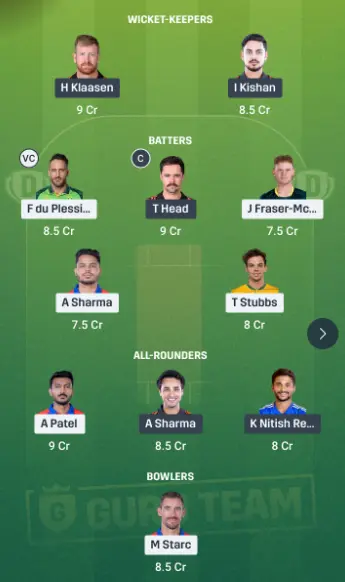 DC vs SRH Dream11 Team 2