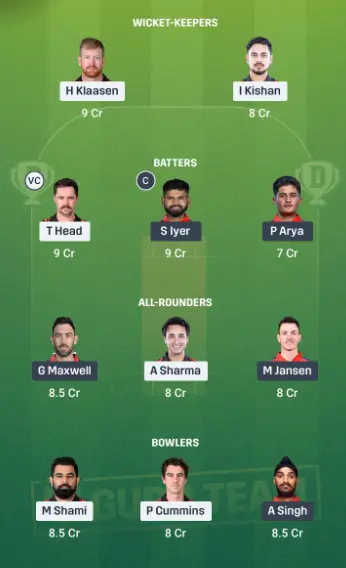 SRH vs PBKS Dream11 Team Option 2