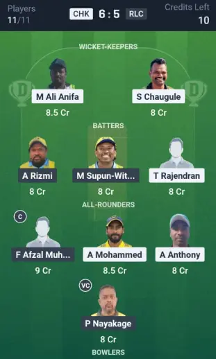 CHK vs RLC Dream11 Best Team Suggestion