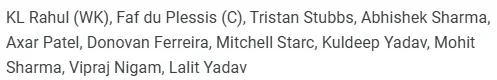 DC Playing XI