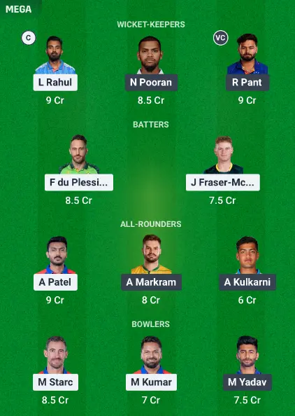 DC vs LSG Dream11 Team Choice 2