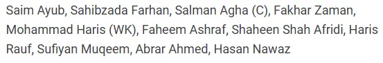 Pakistan Playing XI