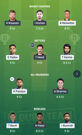 MI vs SRH Dream11 Team Option 2