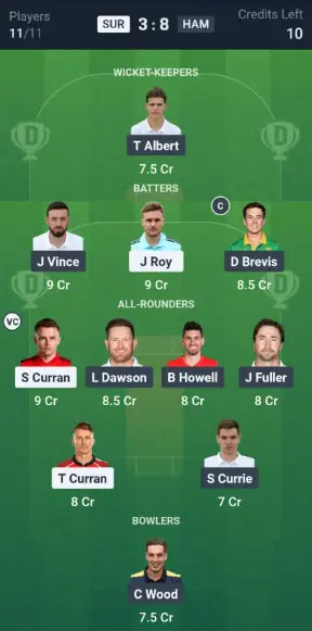 SUR vs HAM Dream11 Best Team Suggestion 1