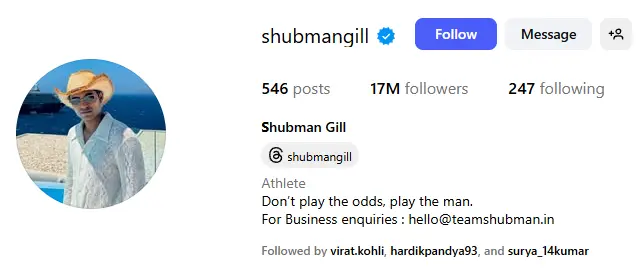 Shubman Gill Instagram
