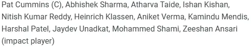 SRH Predicted Playing XI