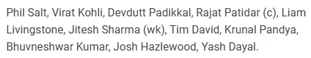 RCB Predicted XI