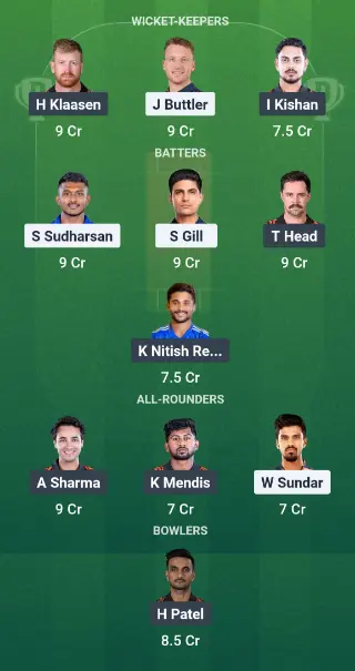 GT vs SRH Dream11 Team 1