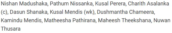 Sri Lanka Playing XI