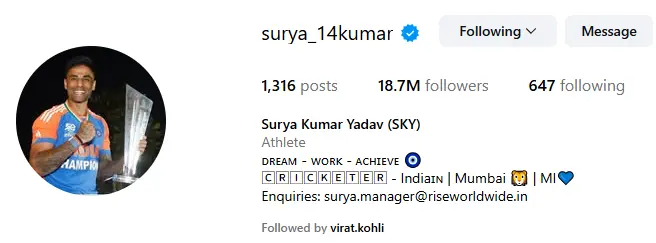 Suryakumar Yadav Instagram