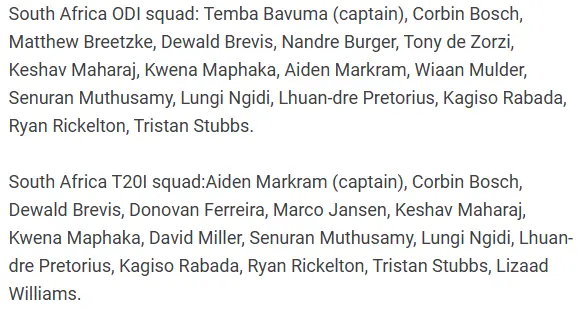 SA Squads