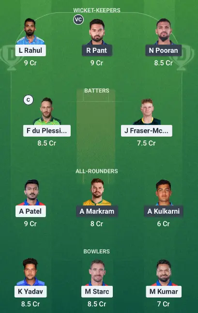 DC vs LSG Dream11 Team Choice 1