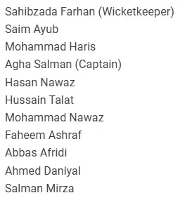 Pakistan Playing XIs