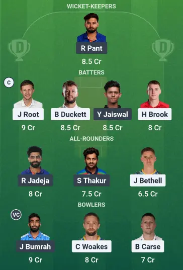 IND vs ENG today match dream11 best team suggestion: Option 2