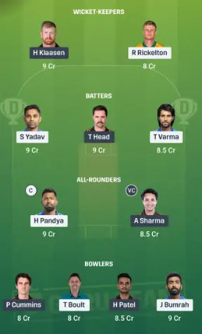 MI vs SRH Dream11 Team Option 1