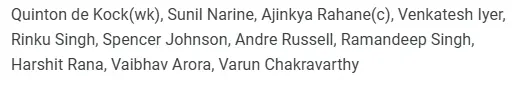 KKR Playing XI