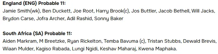 ENG vs SA Playing 11