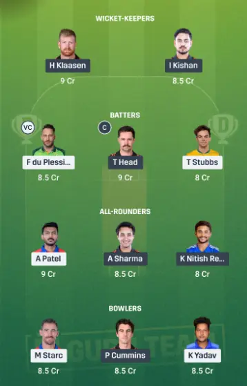 DC vs SRH Dream11 Team 1