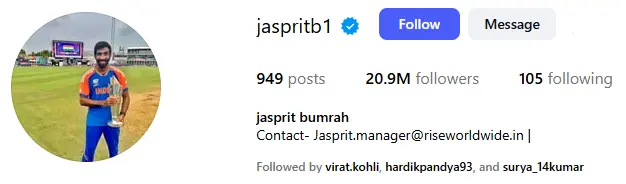 Jasprit Bumrah Instagram