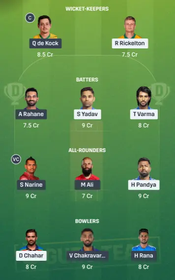 MI vs KKR Dream11 Team 2